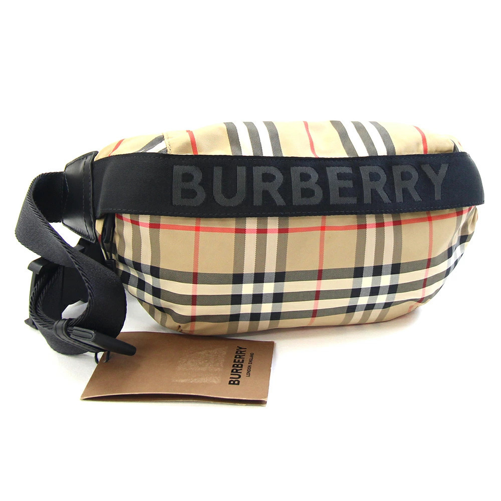 Burberry Body Belt Bum Crossbody Bag Beige Black Leather Check Belt Waist